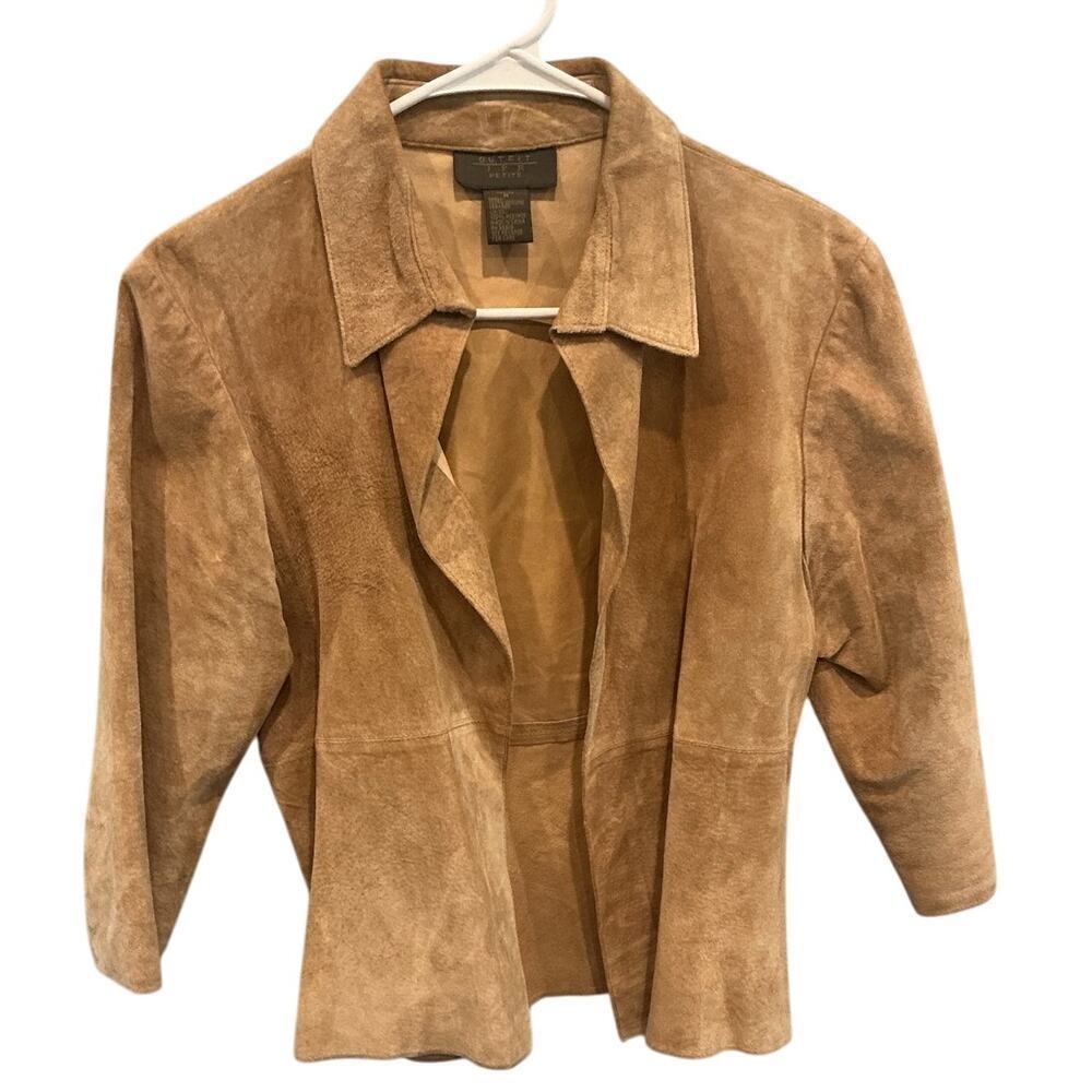 Outfit JPR Petite Women Suede Leather Blazer Size Medium MP Cardigan Western Tan